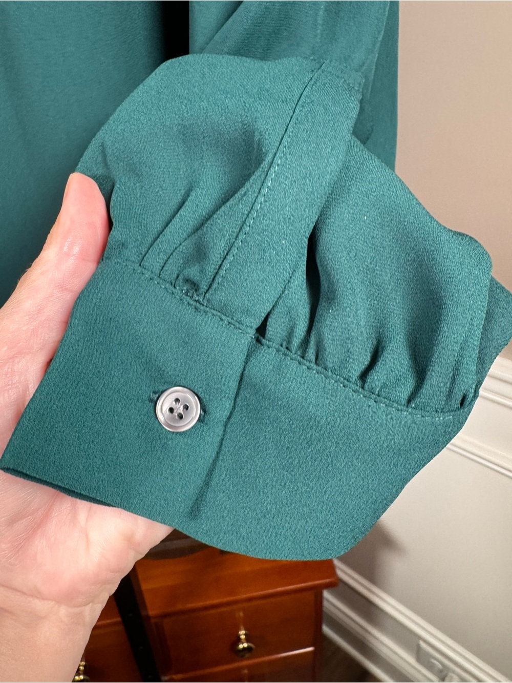 Banana Republic XL Teal Tie Neck Long Sleeve Blouse - Picture 6 of 7